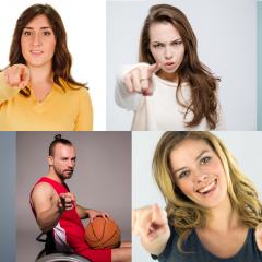 קולאז' אנשים מצביעים על המצלמה