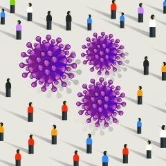 אילוסטרציה של קורונה ואנשים בריחוק חברתי