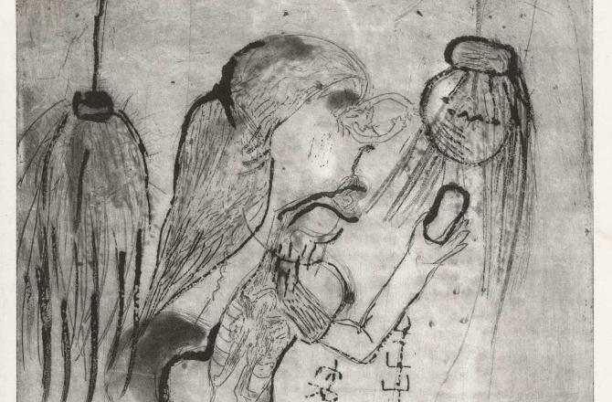 מלאך מתכופף ותחריט ר.ו.ע