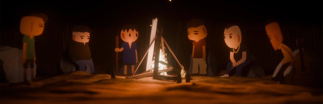 אנשים יושבים בסיס מדורה - לחצו לפתיחת הסרטון בחלונית